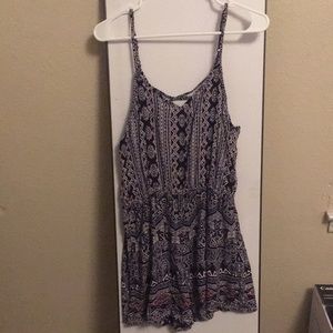 Blue and white tribal print romper